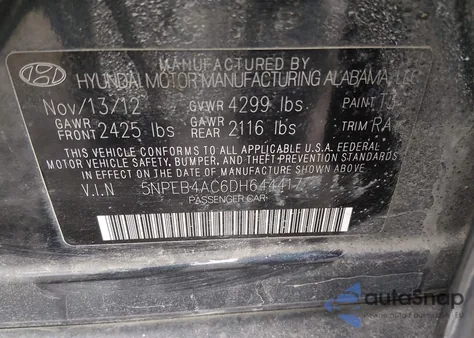 2013 Hyundai Sonata Gls z USA, uszkodzony, nr VIN 5NPEB4AC6DH644417